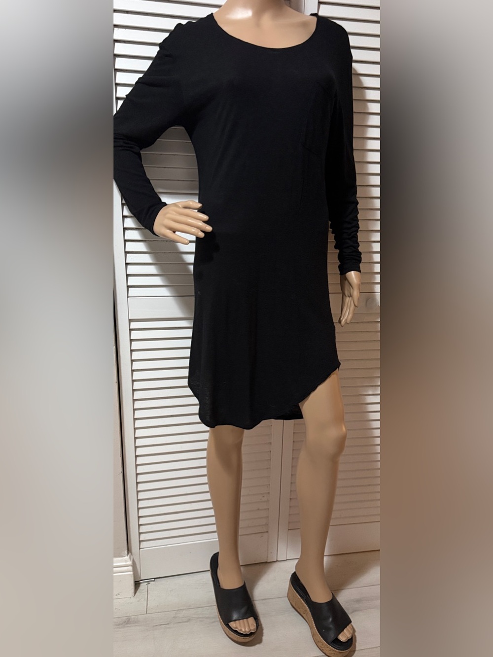 Benjamin Jay Black Linen Viscose Tunic Dress Minimalist Coastal Casual Lagenlook